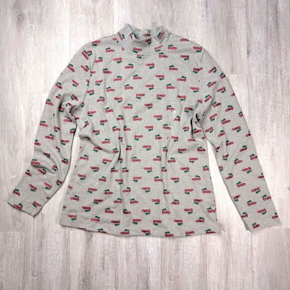 Karen Scott Gray Christmas Holiday Print Cotton Blend Top Small - Picture 1 of 3